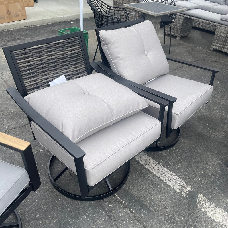 Segovia Black & Gray Outdoor Dining Set w/ Fire Pit / 5pc