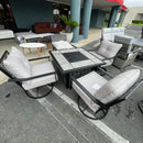 Segovia Black & Gray Outdoor Dining Set w/ Fire Pit / 5pc