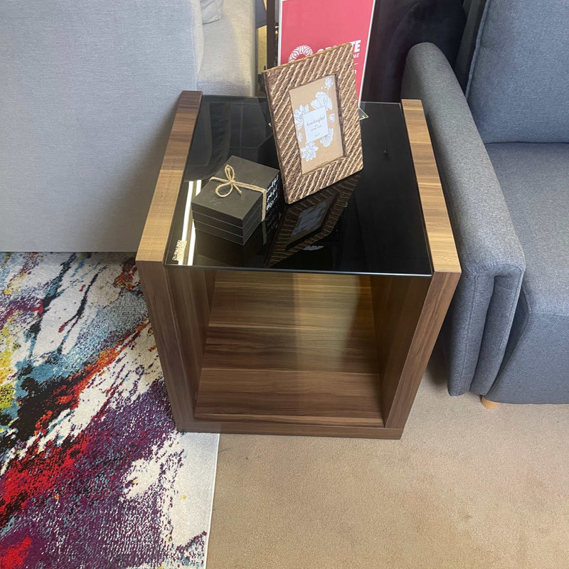 Langenthal - Dark Walnut & Black - Glass Top End Table - Ornate Home