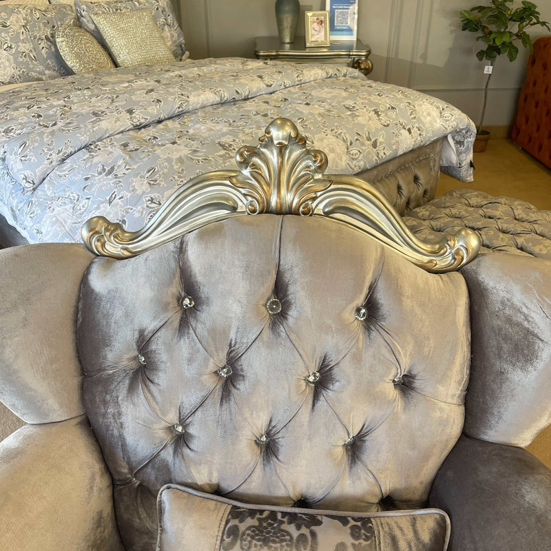 Versailles - Velvet & Antique Platinum - Armchair w/ Pillow - Ornate Home