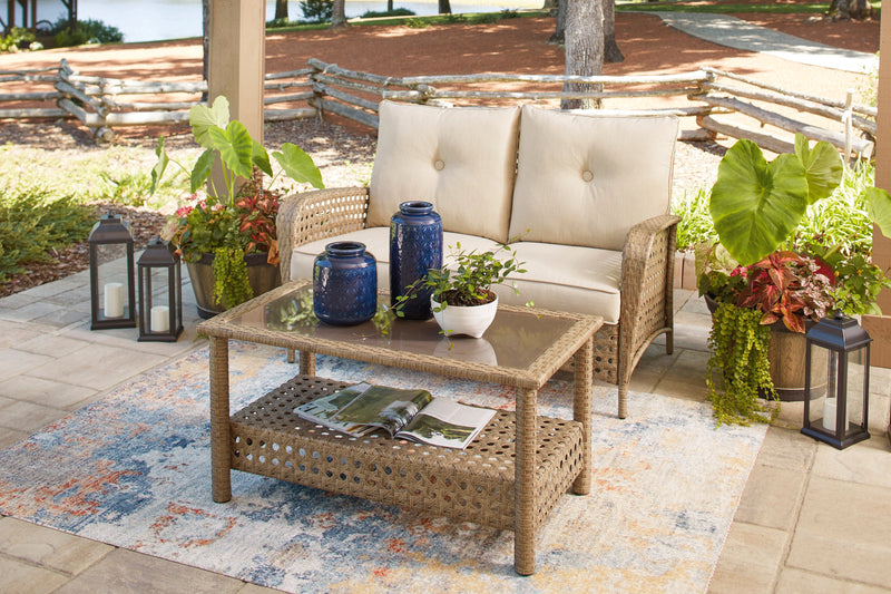 Braylee Driftwood Outdoor Loveseat w/ Table (Set of 2)