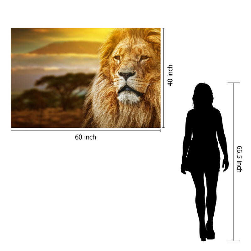 Lion Safari Tempered Glass w / Foil Wall Art
