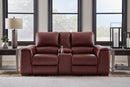 Alessandro Garnet Leather-match Power Reclining Loveseat w/ Console