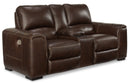 Alessandro Walnut Power Leather-match Reclining Loveseat w/ Console