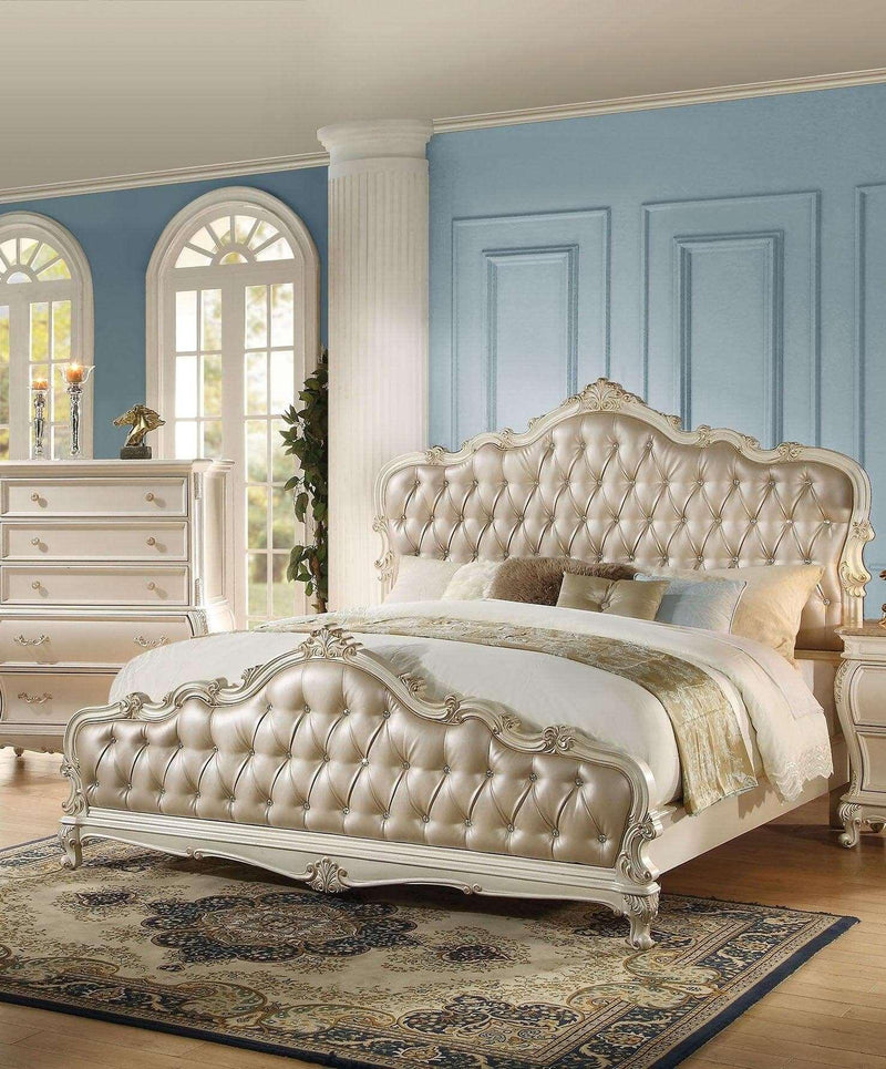 Acme Chantelle California King Bed with Button Tufted Panels in Pearl White 23534CK - Ornate Home