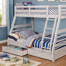 California Wire-Brushed White Twin/Full Bunk Bed w/ 2 Drawers