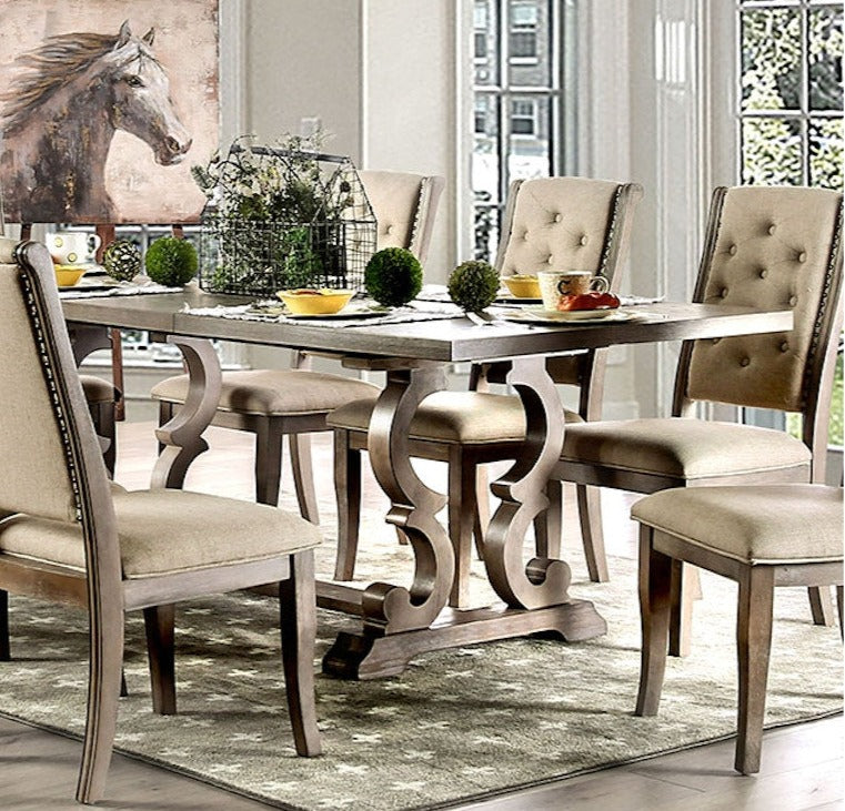 Patience Rustic Natural Tone & Beige Dining Room Set / 9pc