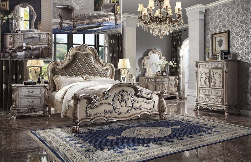 Dresden Vintage Bone White & PU California King Bed - Ornate Home