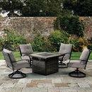 Segovia Black & Gray Outdoor Dining Set w/ Fire Pit / 5pc
