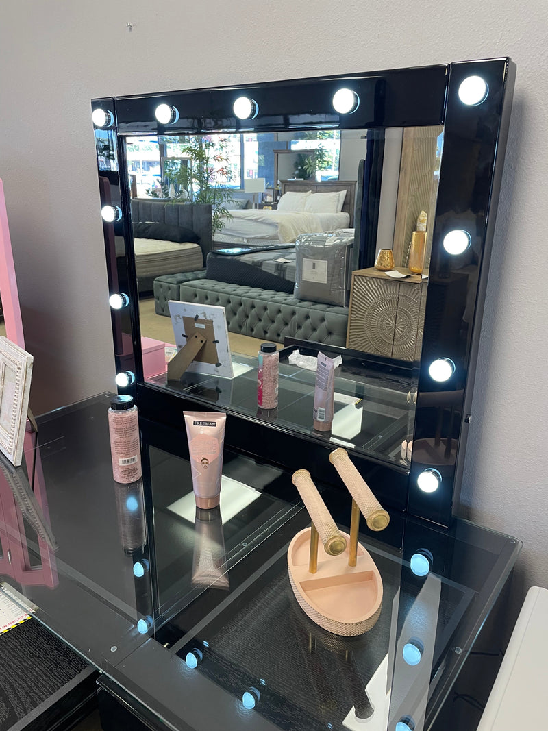 Morgan Black Vanity Set w/LED & Stool