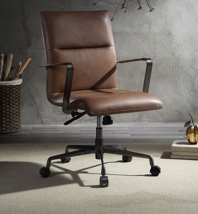 Indra Vintage Chocolate Top Grain Leather Office Chair - Ornate Home