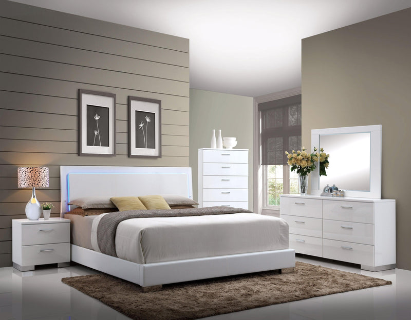 Lorimar - White Faux Leather - Eastern King Panel Bed w/ HB LED Light - Ornate Home