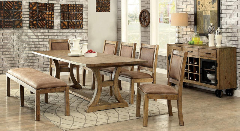 Gianna  Rustic Oak & Brown Dining Room Set w/ Bench / 6pc