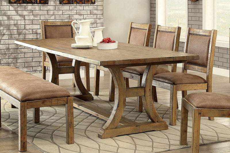 Gianna  Rustic Oak & Brown Dining Room Set w/ Bench / 6pc