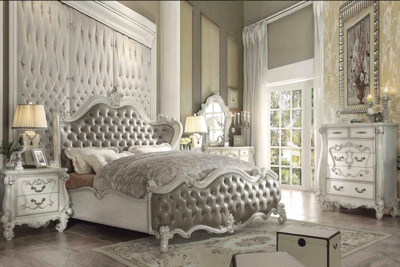 Versailles Vintage Gray PU & Bone White California King Bed - Ornate Home