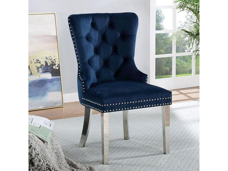 Jewett Blue & Chrome Wingback Chair (Set of 2)